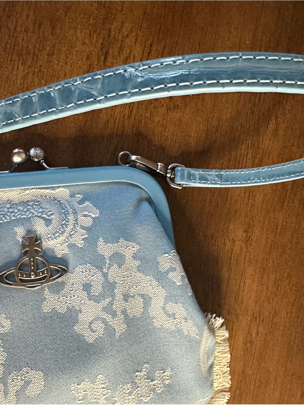 Vivienne Westwood Light Blue Jacquard Frame Top Handle Kisslock Bag - Picture 7 of 11